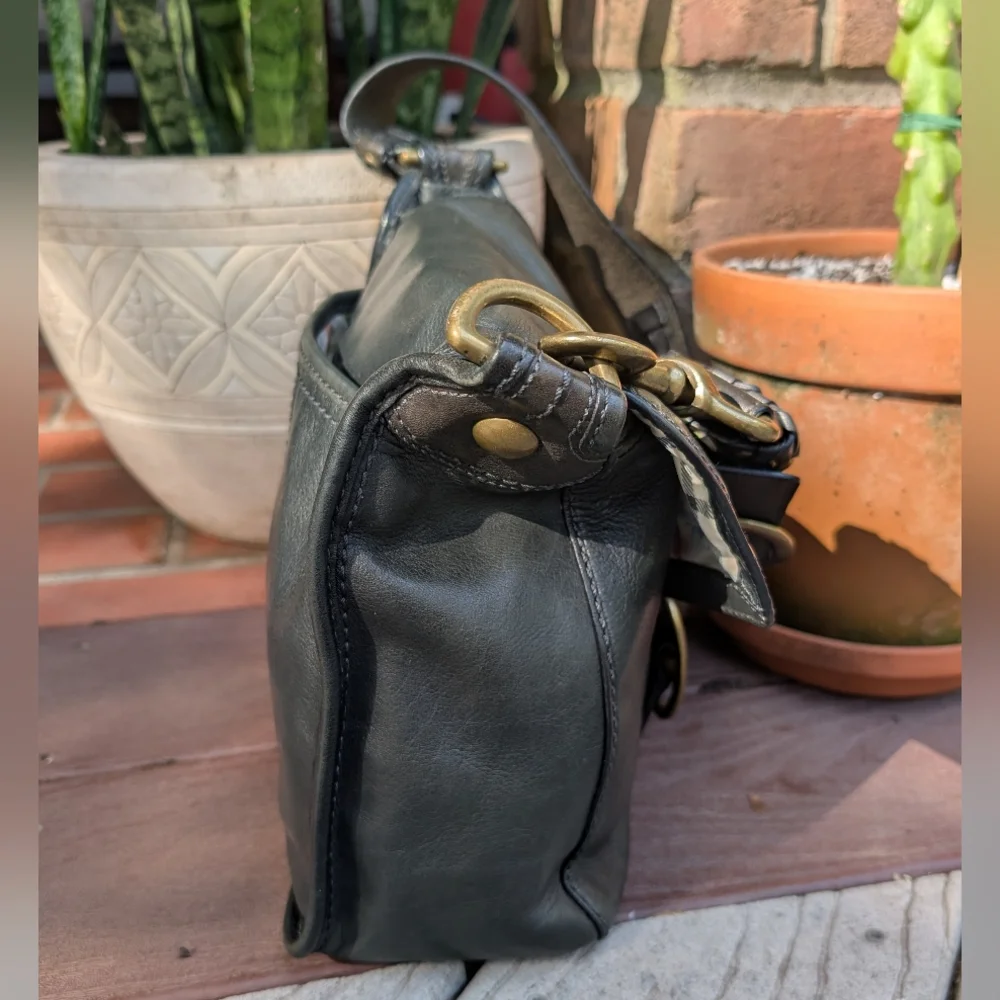 Vintage Coach Bleeker Large Flap Tattersall Satchel Bag Purse Bottle Green 11419 - Picture 3 of 16